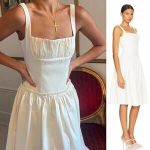 LOBA | NWT Lalia Midi Dress in Ivory Cotton Square Neck Drop Waist Sundress M